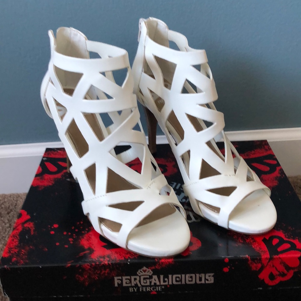Fergalicious white heels